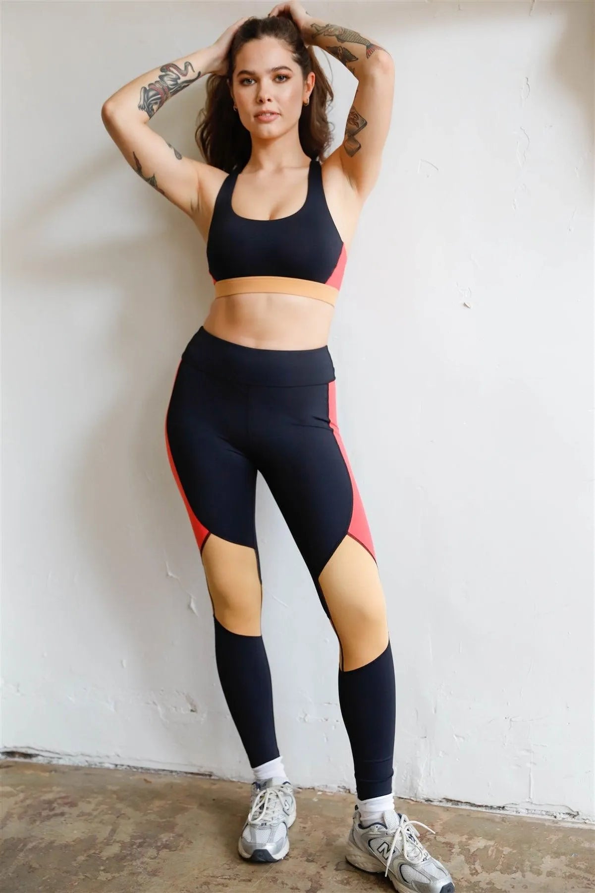 Color Block Racerback Strap Sports Bra Activewear Top - Tasha Apparel Wholesale