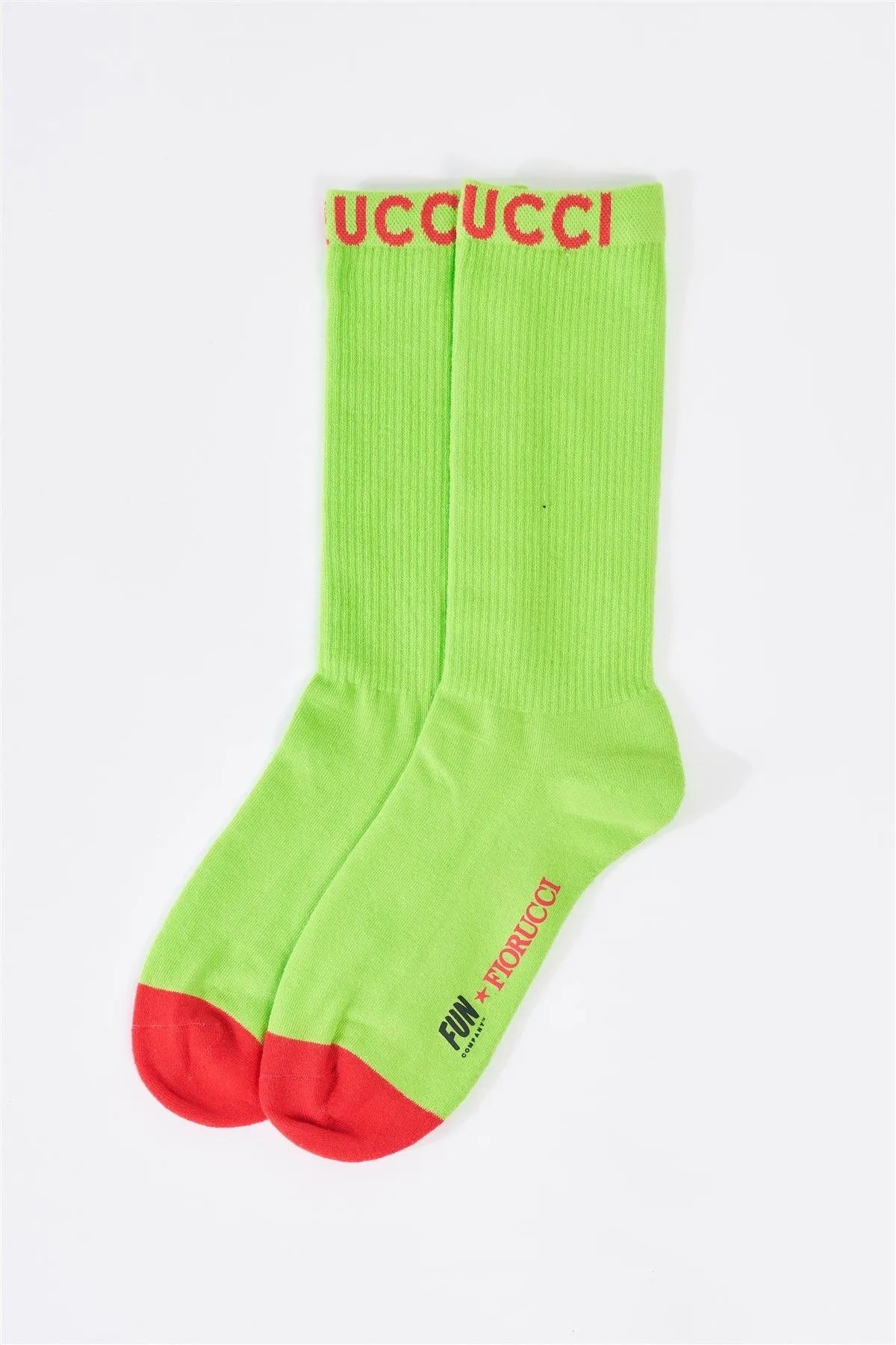 Fiorucci x Fun Neon Green Red Mid Calf Socks - Tasha Apparel Wholesale