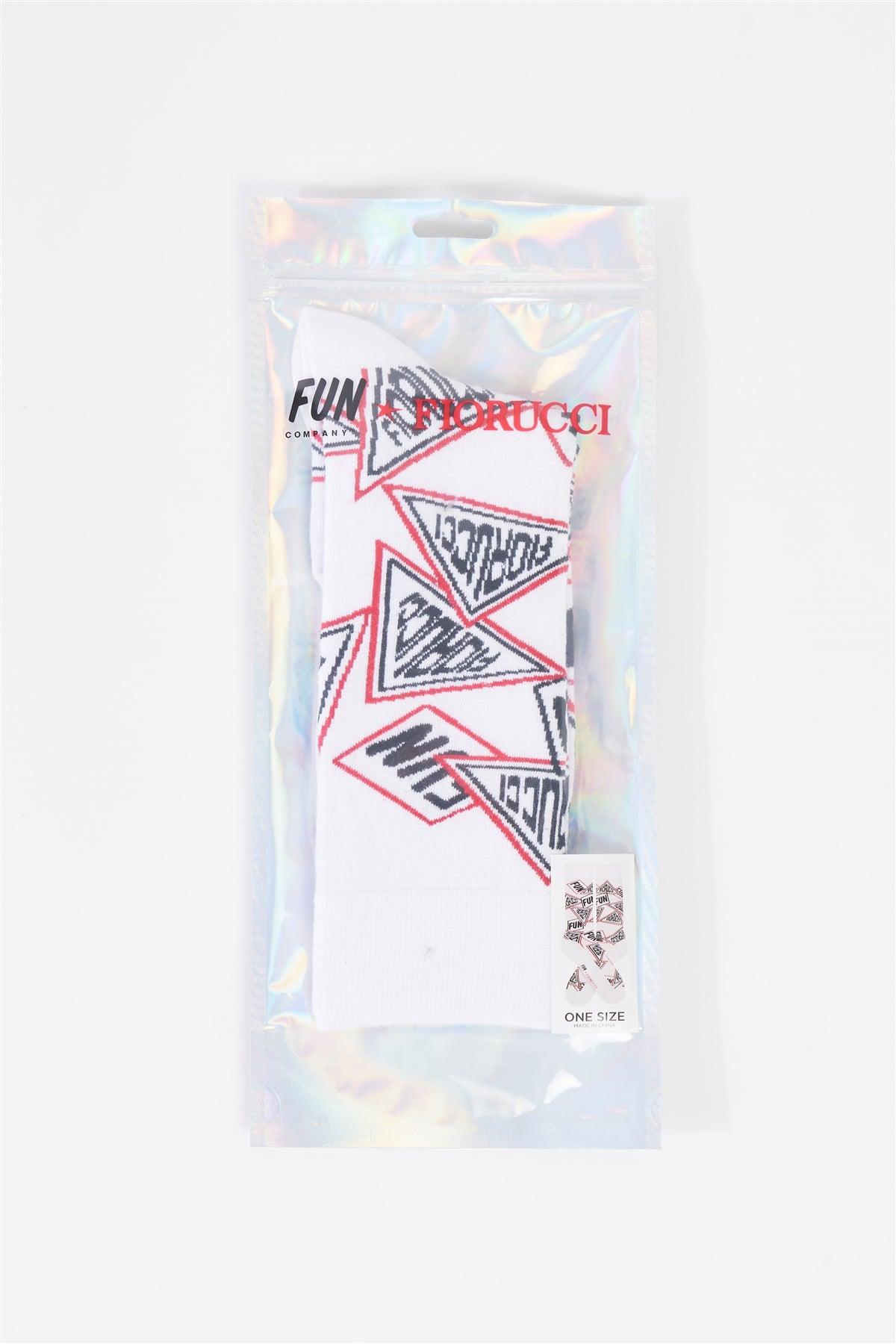 Fiorucci Fun White & Black Over The Calf Printed Logo Detail Socks /3 Pairs