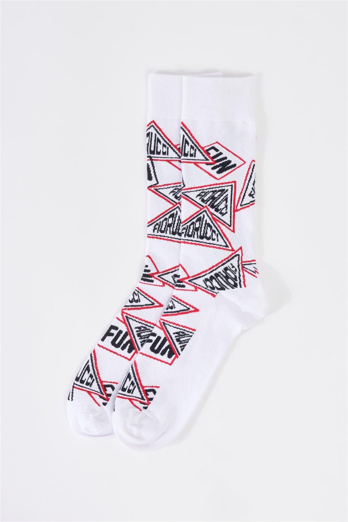 Fiorucci Fun White & Black Over The Calf Printed Logo Detail Socks /3 Pairs