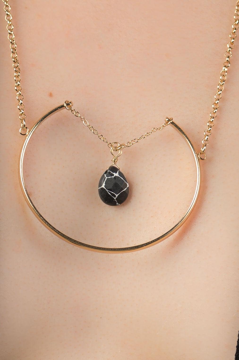 Gold & Black Precious Teardrop Stone Necklace / 6 pieces