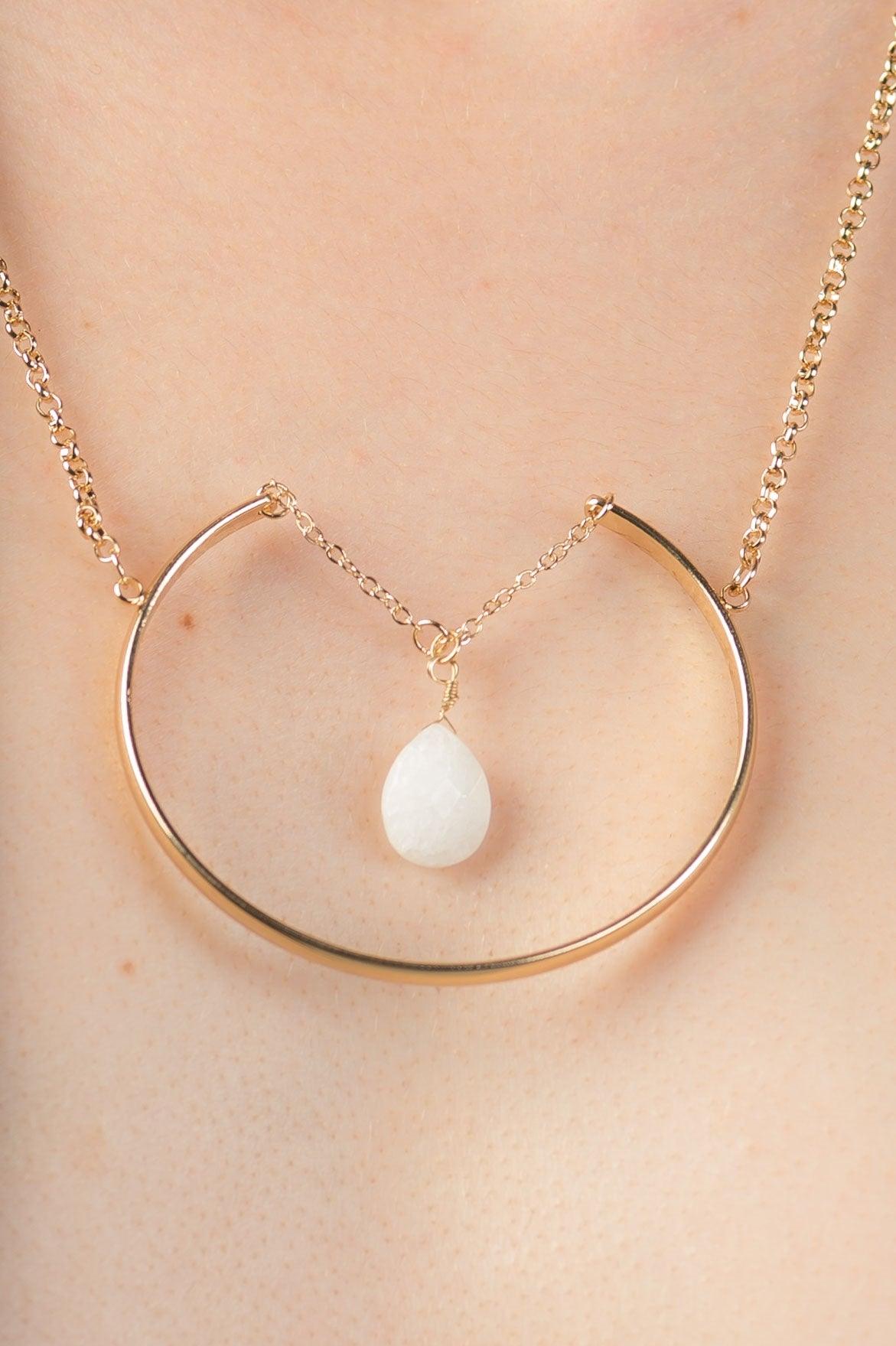 Gold & White Precious Teardrop Stone Necklace / 12 pieces