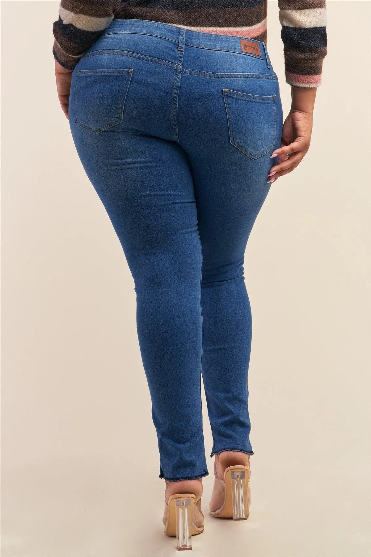 Plus Size Light Blue Low-Rise Ripped Denim Pants /1-2-3-3-2-1 - Tasha Apparel Wholesale