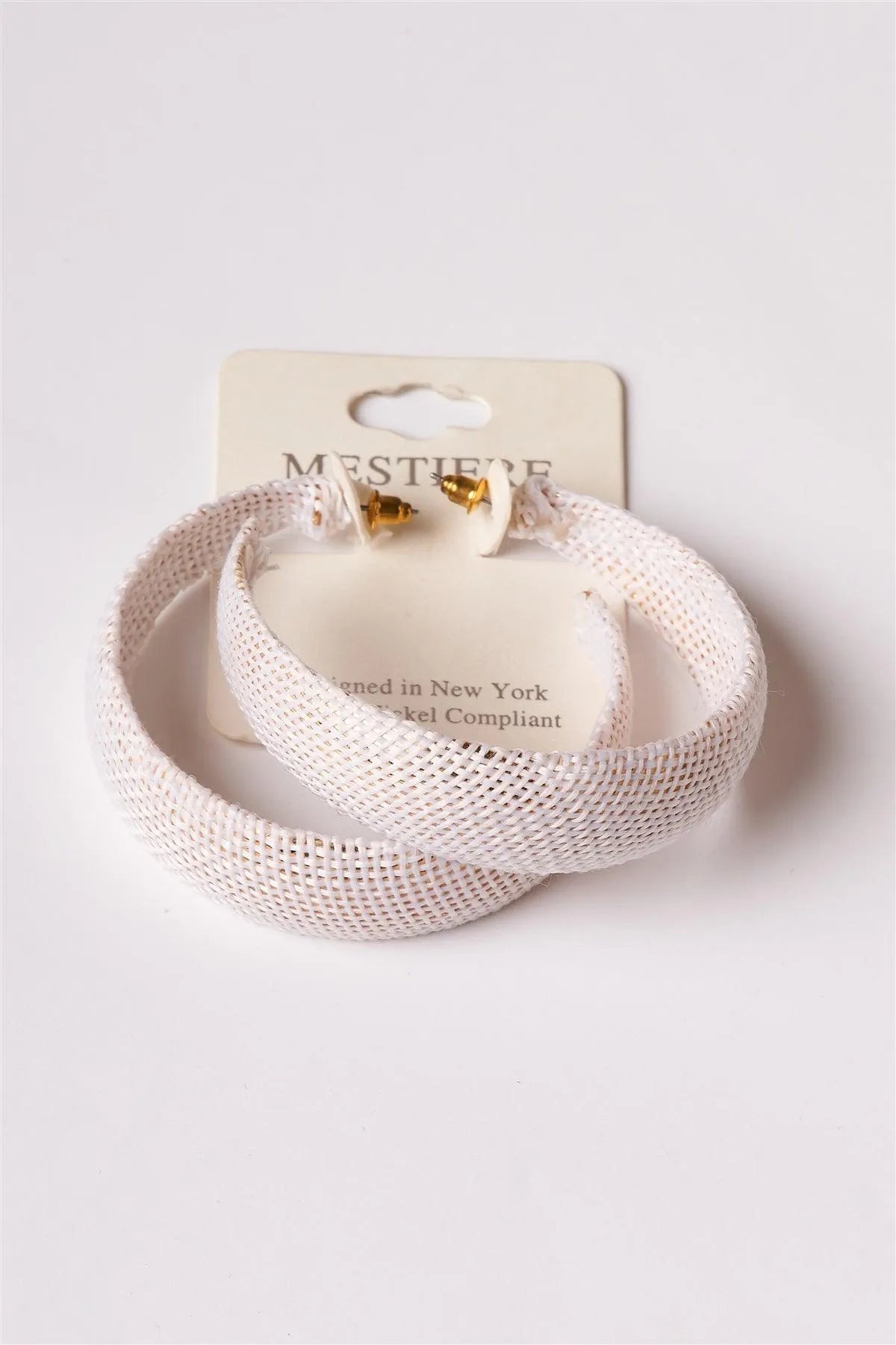 White Chunky Burlap Hoop Earrings /6 Pairs - Tasha Apparel Wholesale