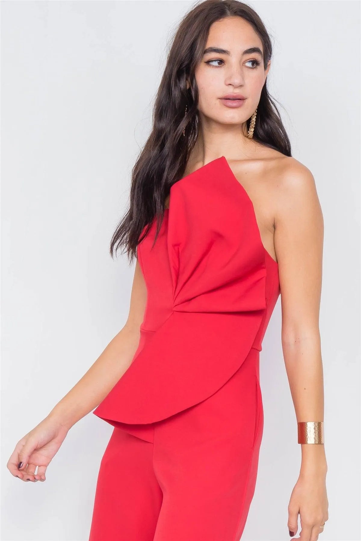 Red Tailored Frill Wide Leg Sleeveless Cocktail Jumpsuit /3-2-1 - Tasha Apparel Wholesale