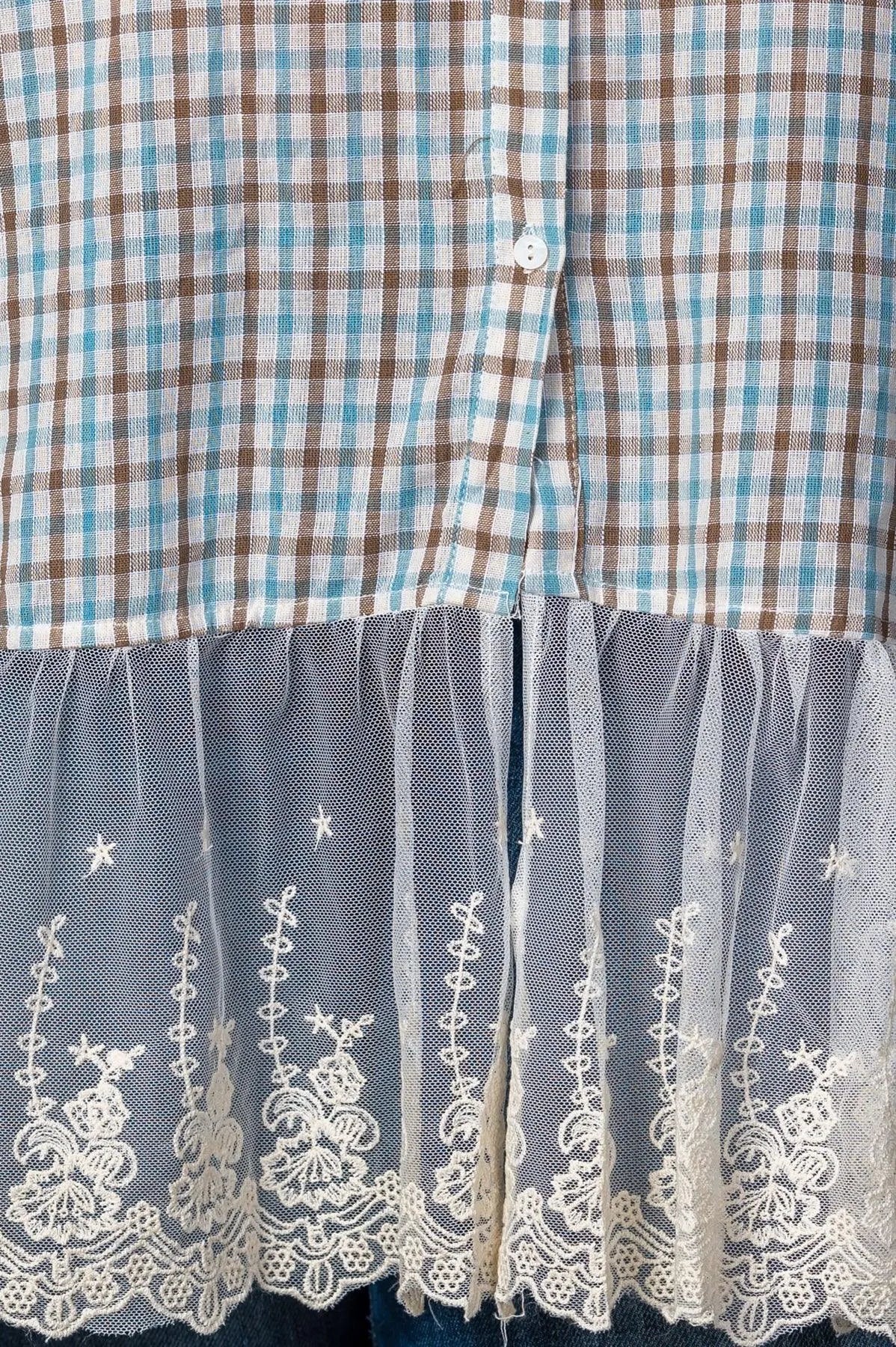 Thyme & Mint Gingham Lace-Hem Plus Size Top /2-2-1 - Tasha Apparel Wholesale