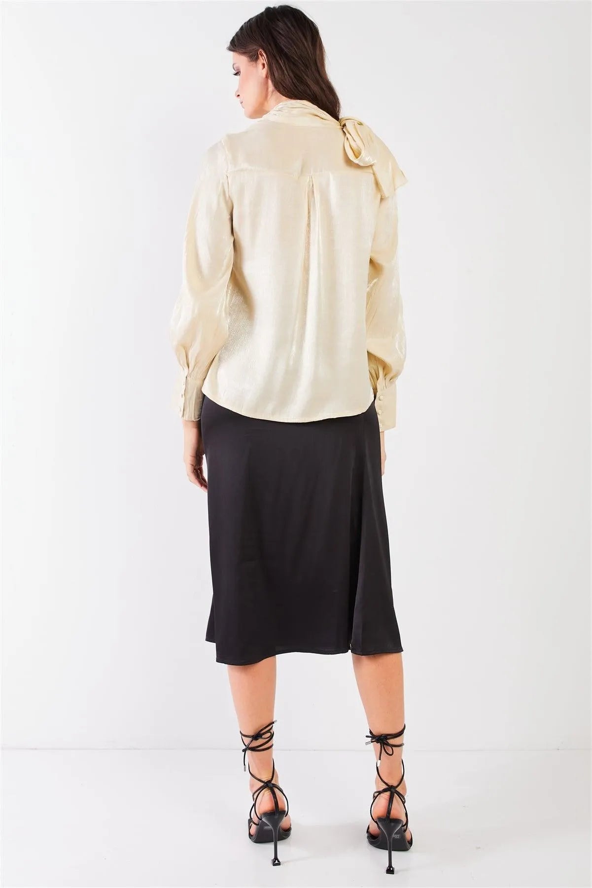 El Mirage Cream Chiffon Bishop Sleeve Tie-Neck Blouse Top /1-1-2 - Tasha Apparel Wholesale