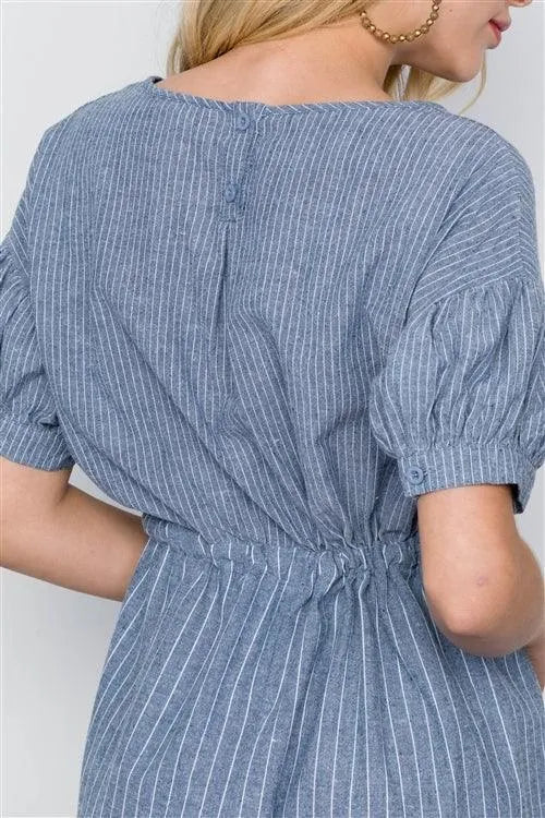 Blue Stripe Short Sleeve Boho Midi Dress /4-2 - Tasha Apparel Wholesale