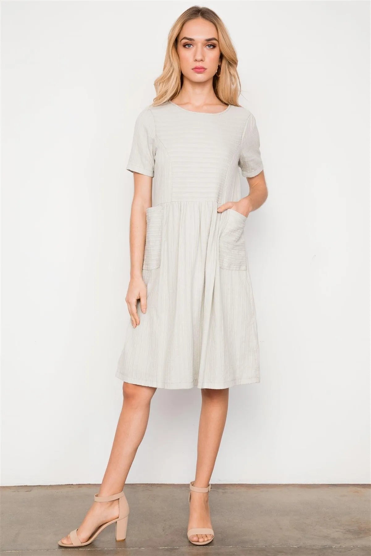 Sage Mauve Short Sleeve Round Neck Midi Dress / 2-2-2 - Tasha Apparel Wholesale