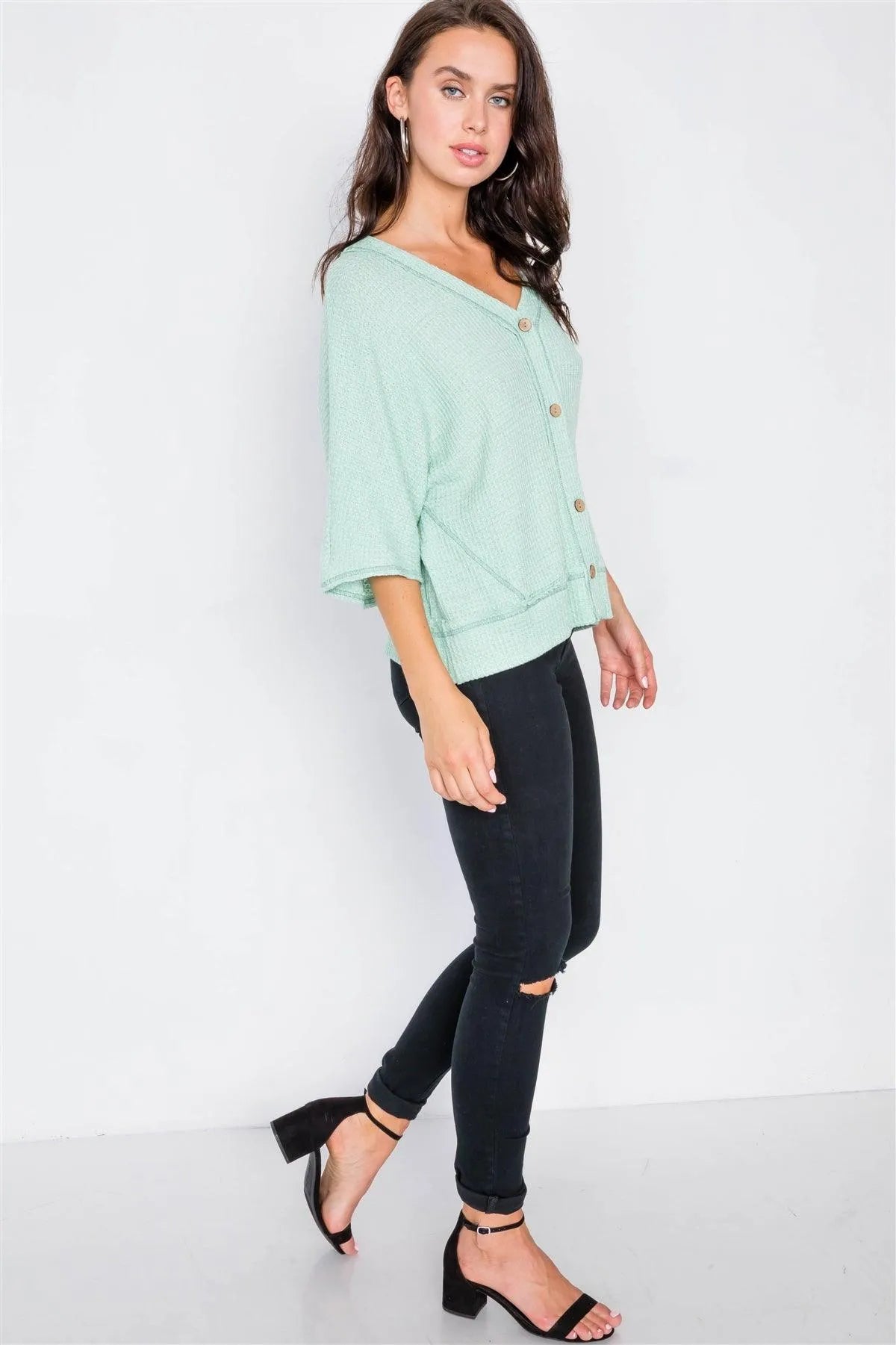 Mint Cardigan Kimono Short Sleeve Sweater /2-2-2 - Tasha Apparel Wholesale