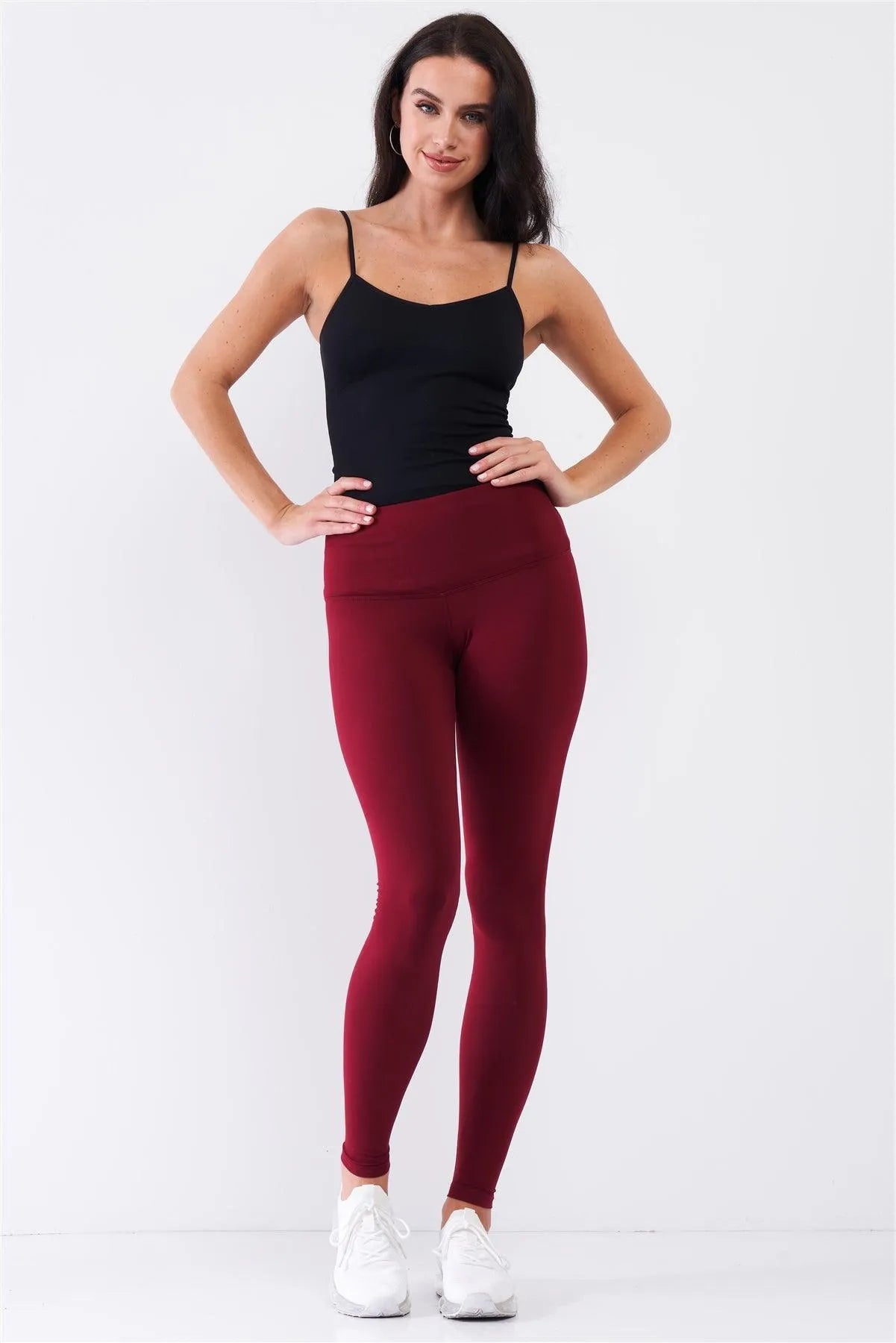 Burgundy High-Rise Tight Fit Soft Yoga & Work Out Legging Pants /1-2-2-1 - Tasha Apparel Wholesale