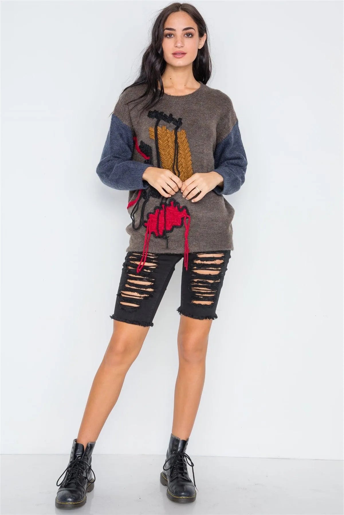 Multi Color Casual Long Sleeve Sweater /3-1 - Tasha Apparel Wholesale