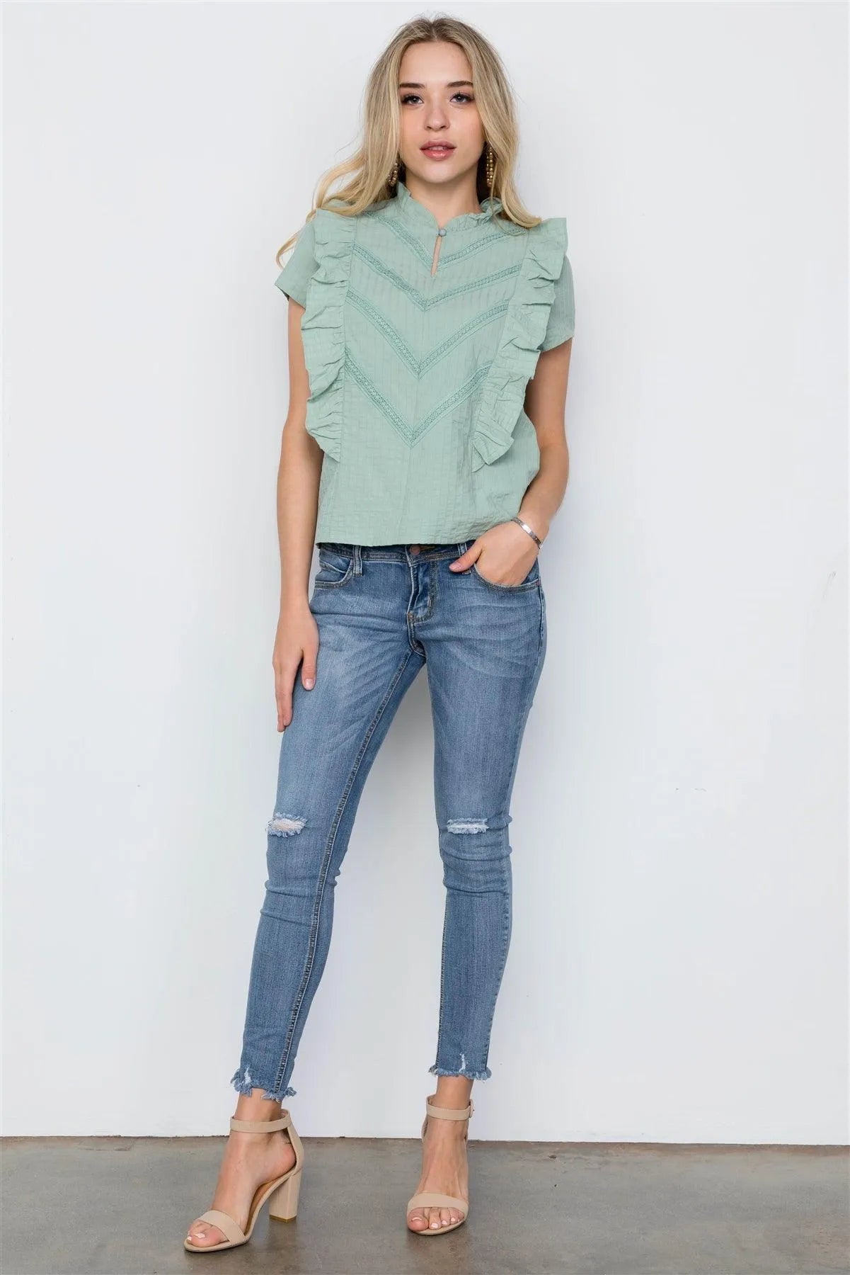Sage Short Sleeve Ruffle Detail Boho Top / 2-2-2 - Tasha Apparel Wholesale