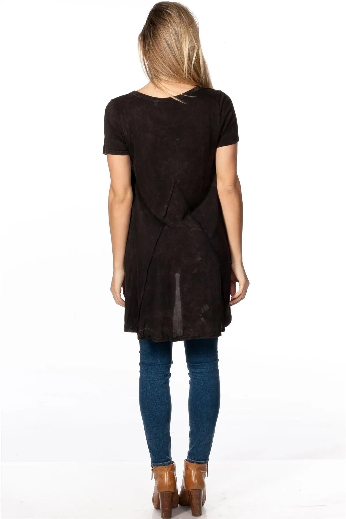 Dark Brown Vintage-Wash Hi-Low Tunic /2-2-2 - Tasha Apparel Wholesale