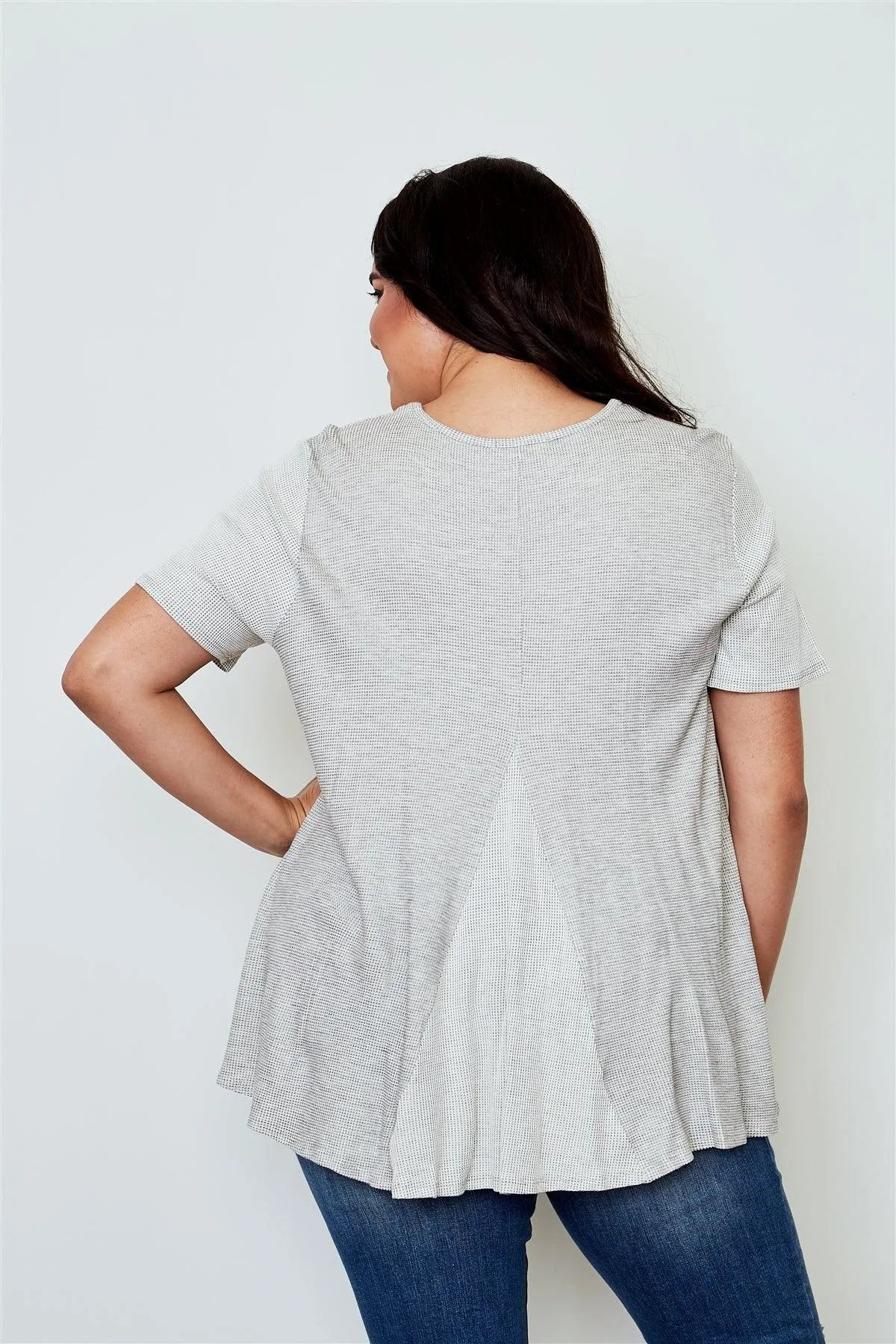Plus Size Light Grey V Neck Loose Top / 2-2 - Tasha Apparel Wholesale