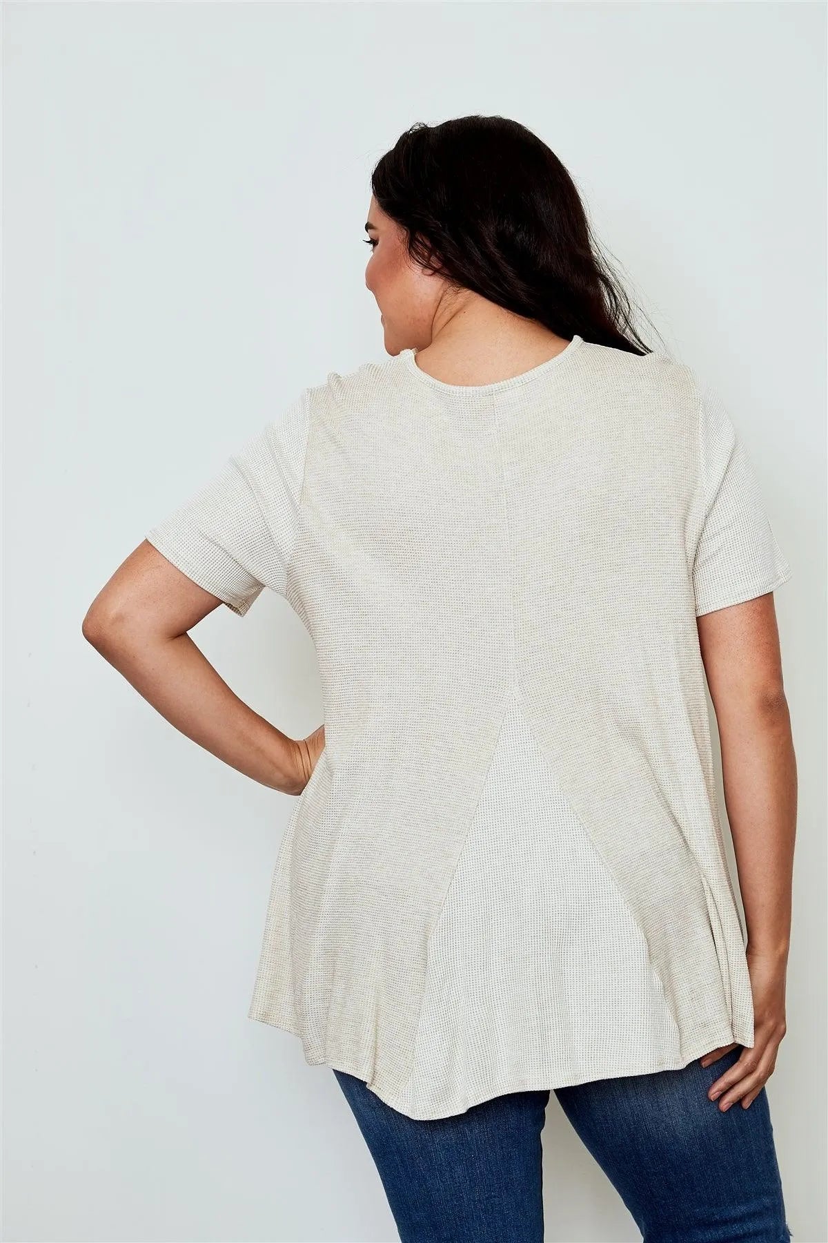 Plus Size Light Taupe V Neck Loose Top / 1-2-2 - Tasha Apparel Wholesale