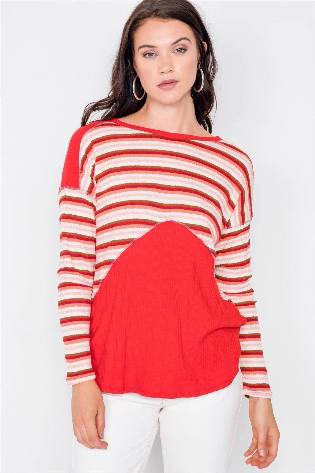 Red Criss-Cross Back Striped Top / 3-2-2 - Tasha Apparel Wholesale