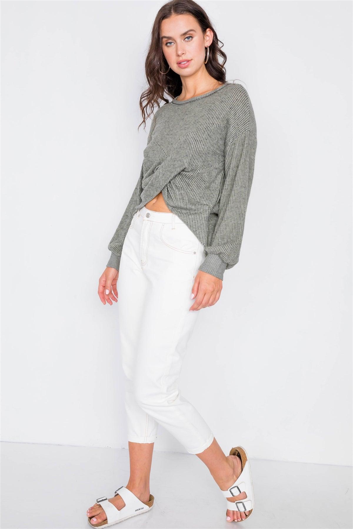 Moss Relaxed Pullover Long Sleeve Cross Front Top