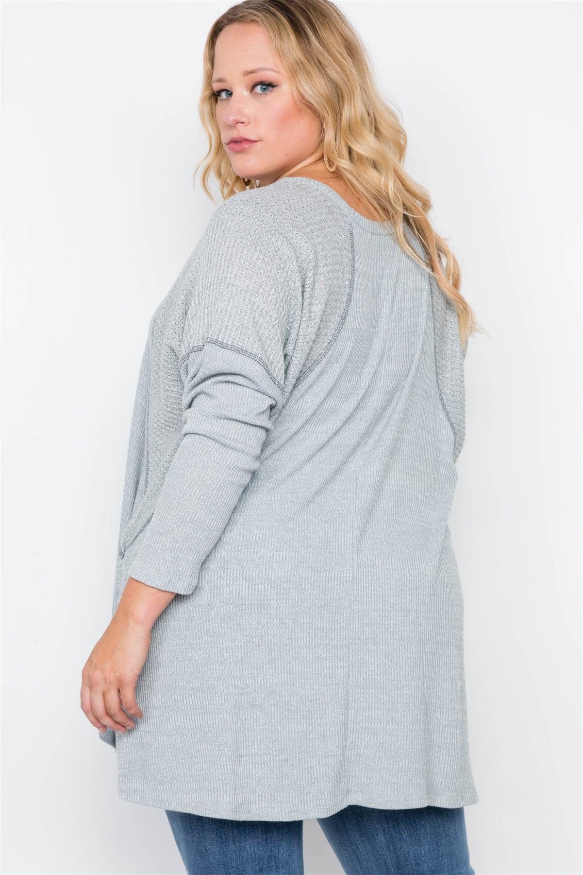 Plus Size Heather Grey Knit Long Sleeve Top