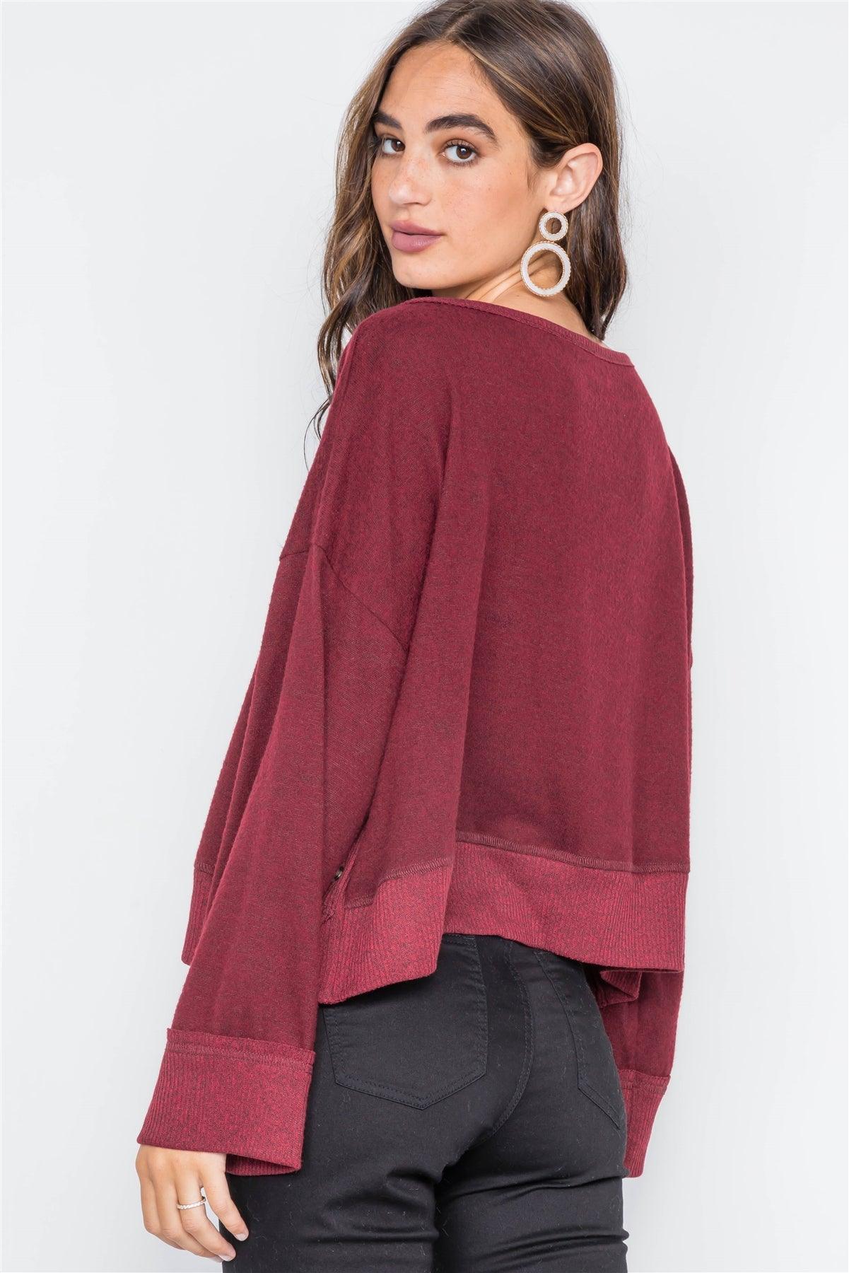 Burgundy Soft Knit Side-Button Sweater