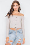 Beige Front Self-Tie Relaxed Fit Off-The-Shoulder Top