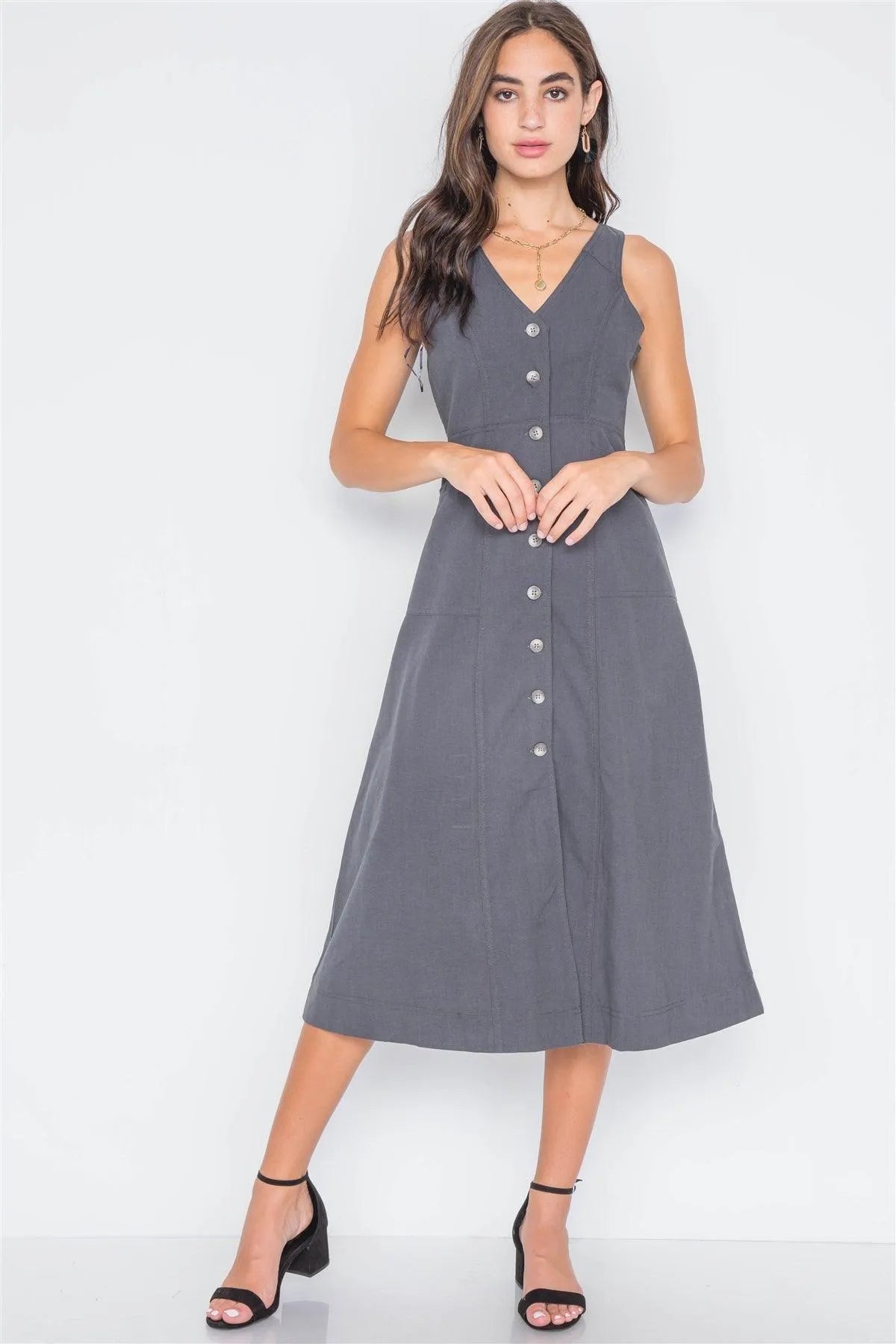 Tornado Button-Front A-Line Midi Dress /3-2-1 - Tasha Apparel Wholesale