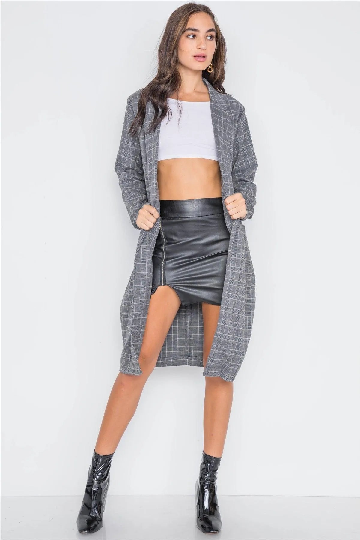 Umber Plaid Single Button Long Sleeve Blazer /3-2-1 - Tasha Apparel Wholesale