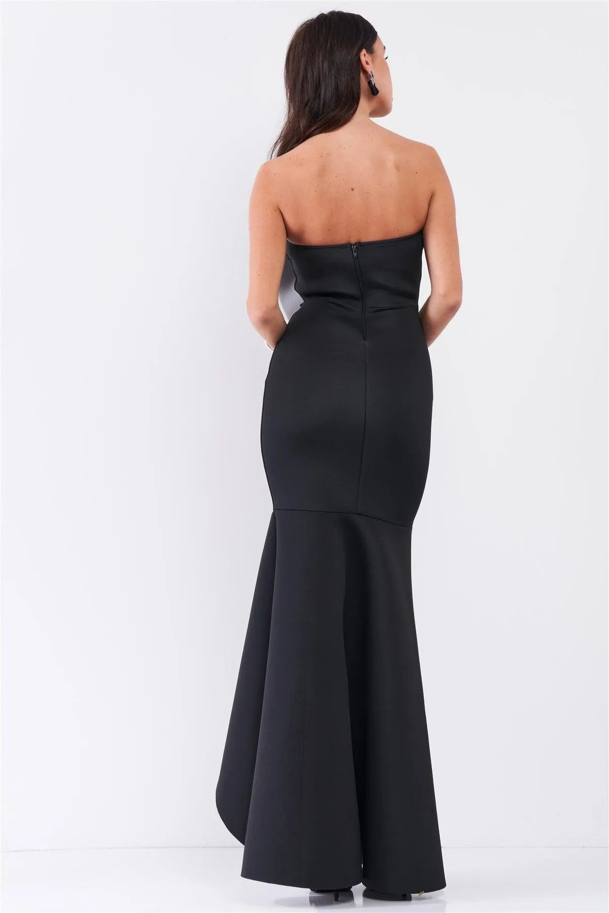 Black And White Draped Front Strapless Front Slip Mermaid Maxi Dress - Tasha Apparel Wholesale