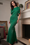 Kelly Green Sleeveless Cut-Out Armholes Ruffle Trim Fitted Maxi Dress