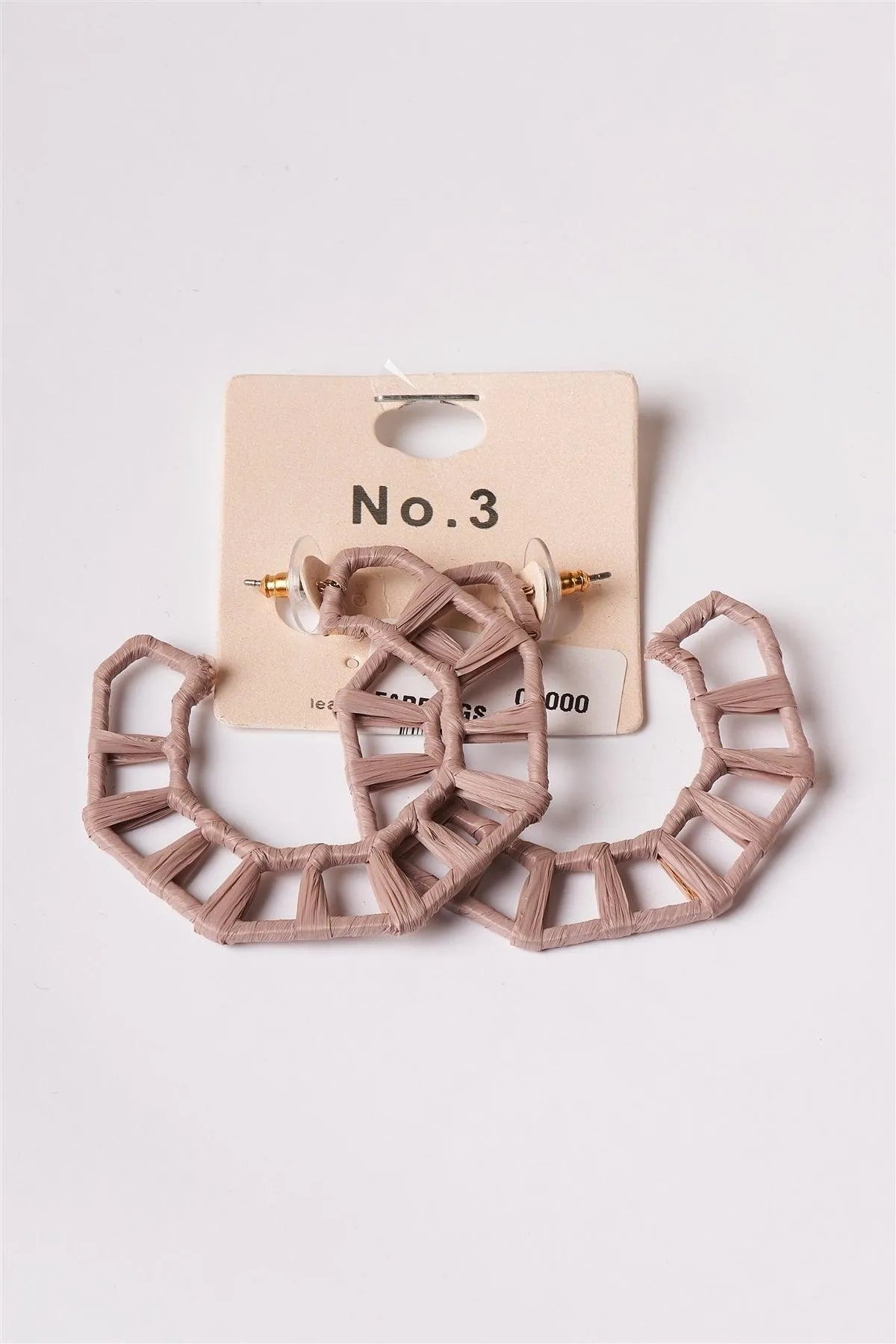 Geo Octagon Raffia Light Brown Hoop Earrings /1 Pair - Tasha Apparel Wholesale