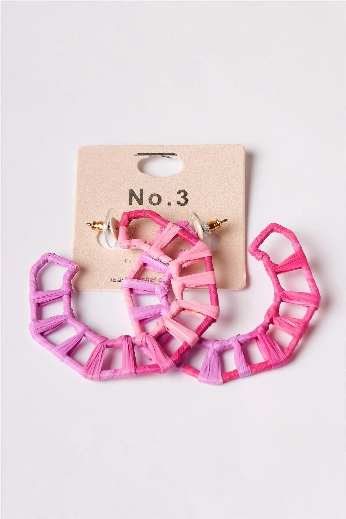 Geo Octagon Raffia Pink Ombre Hoop Earrings /6 Pairs - Tasha Apparel Wholesale