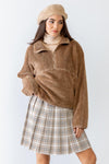 Mocha Mock Neck Zip-Up One Pocket Front Long Sleeve Soft-To-Touch Teddy Jacket /3-2-1