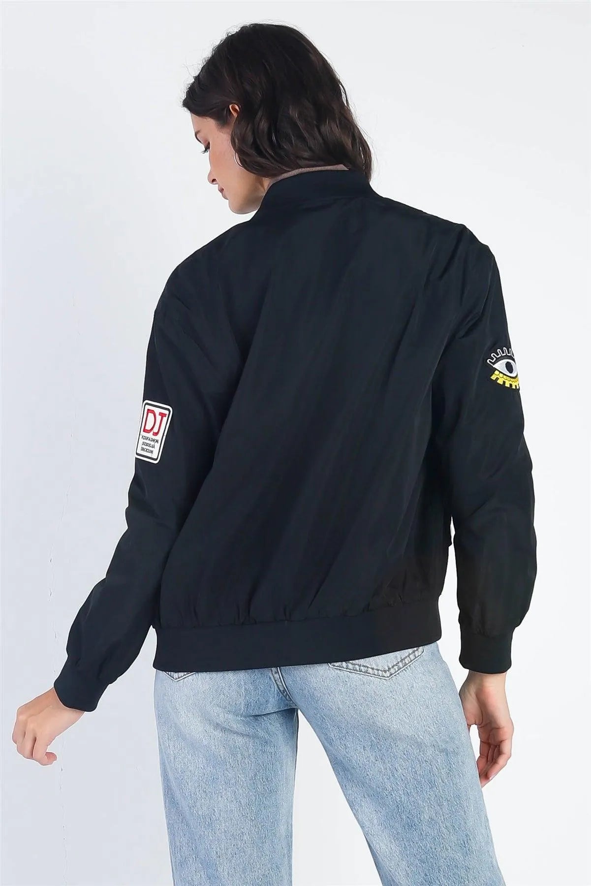 Aviator Black Retro Patches Long Sleeve Bomber Jacket /2-2 - Tasha Apparel Wholesale