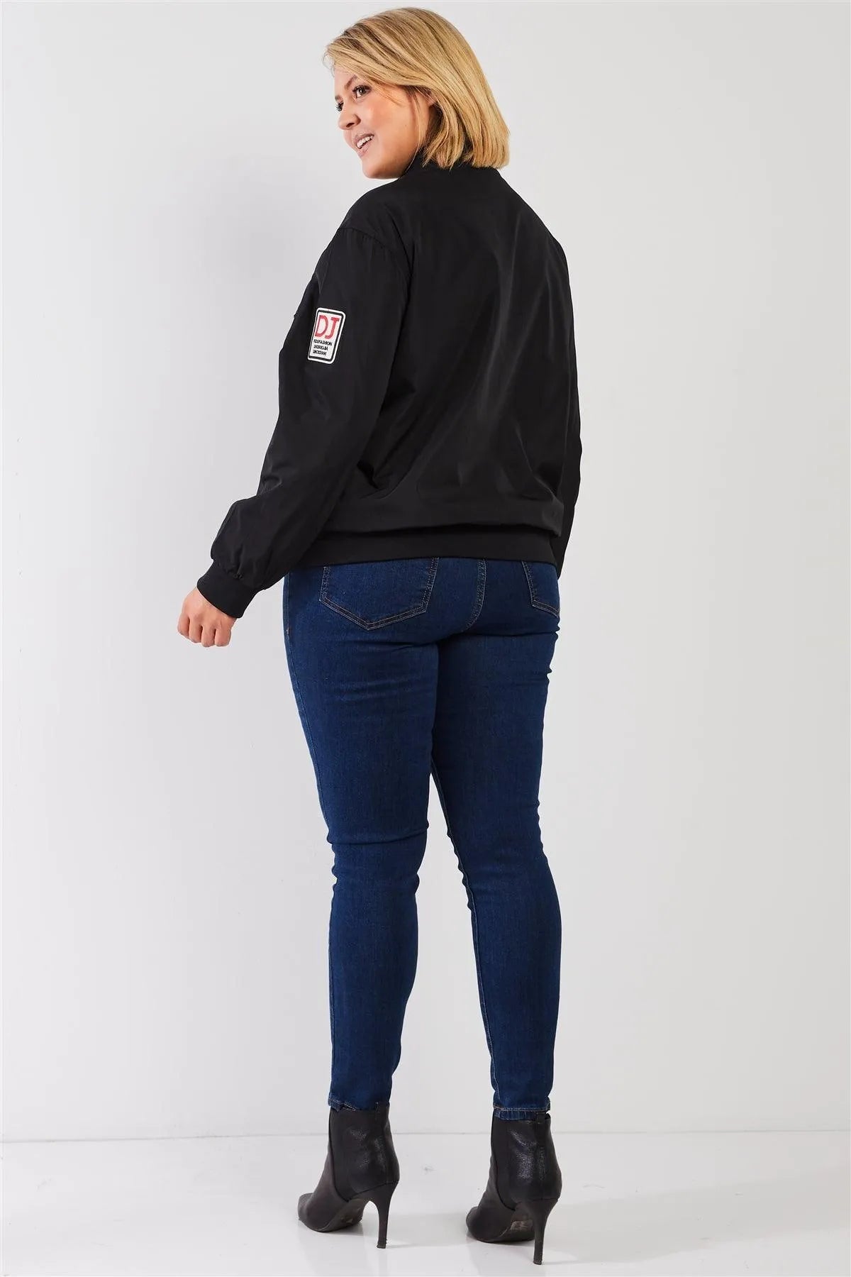 Plus Size Aviator Retro Patches Bomber Jacket - Tasha Apparel Wholesale