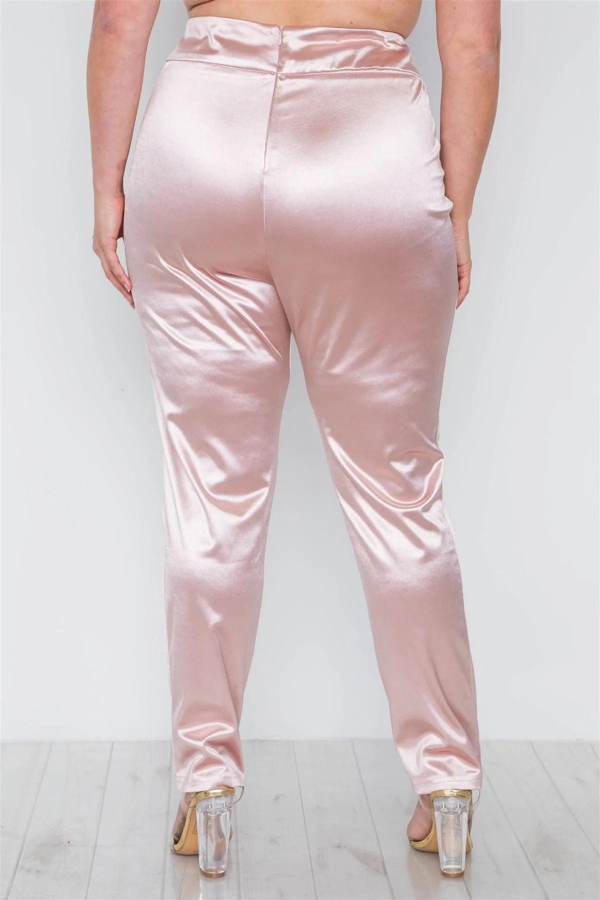 Plus Size Rose Two Piece Cardigan Satin Pants Set - Tasha Apparel Wholesale