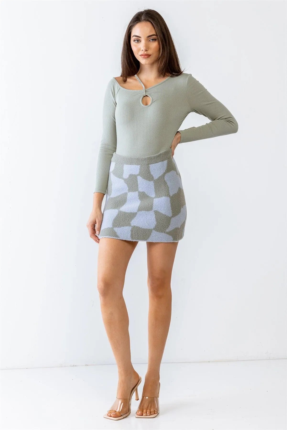 Abstract Plaid Soft-To-Touch High Waist Mini Skirt - Tasha Apparel Wholesale