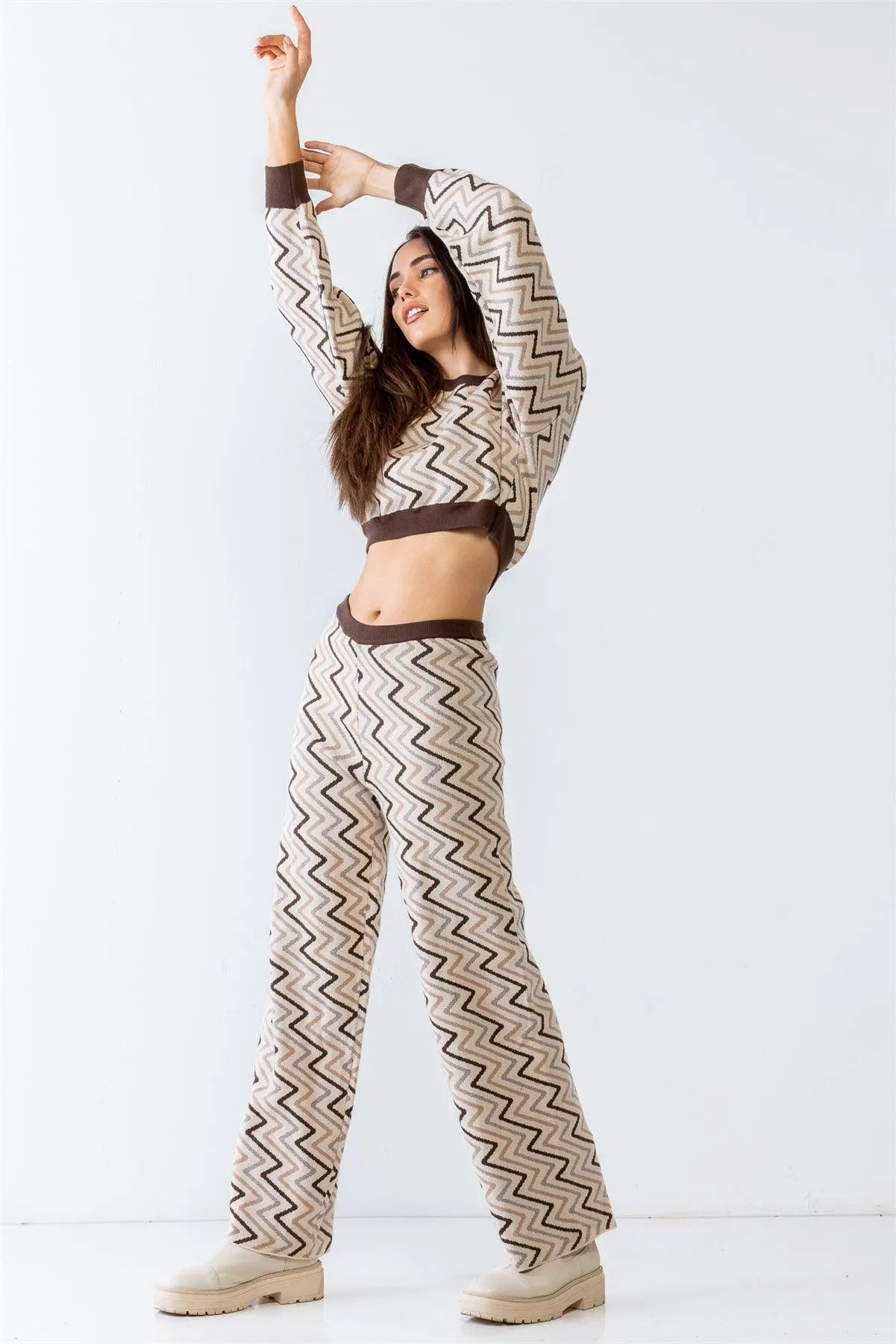 Ivory Multi Geometrical Print Crop Top & High Waist Wide Leg Set /1-2-2-1 - Tasha Apparel Wholesale
