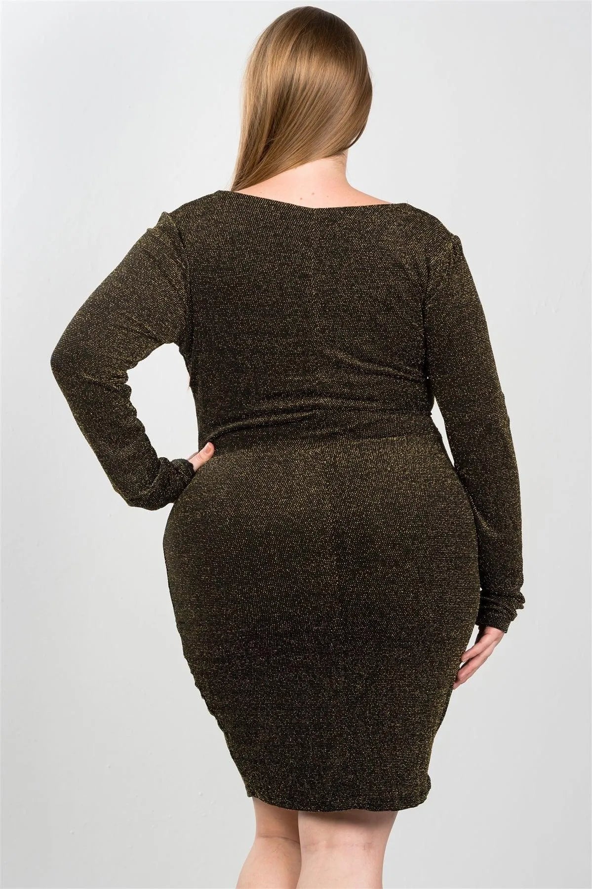 Junior Plus Size Sexy Black And Gold Metallic Floral Embroidered Midi Dress /3-3 - Tasha Apparel Wholesale