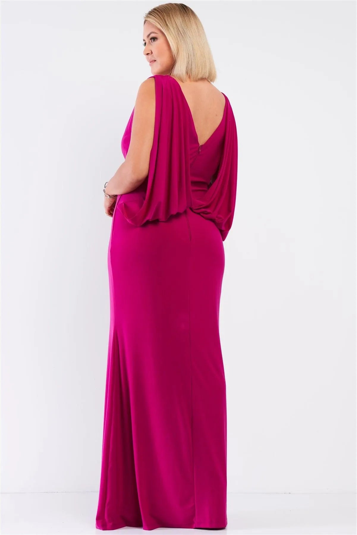 Junior Plus Very-Berry Draped Back V-Neck Sleeveless Maxi Dress /1-1-1 - Tasha Apparel Wholesale