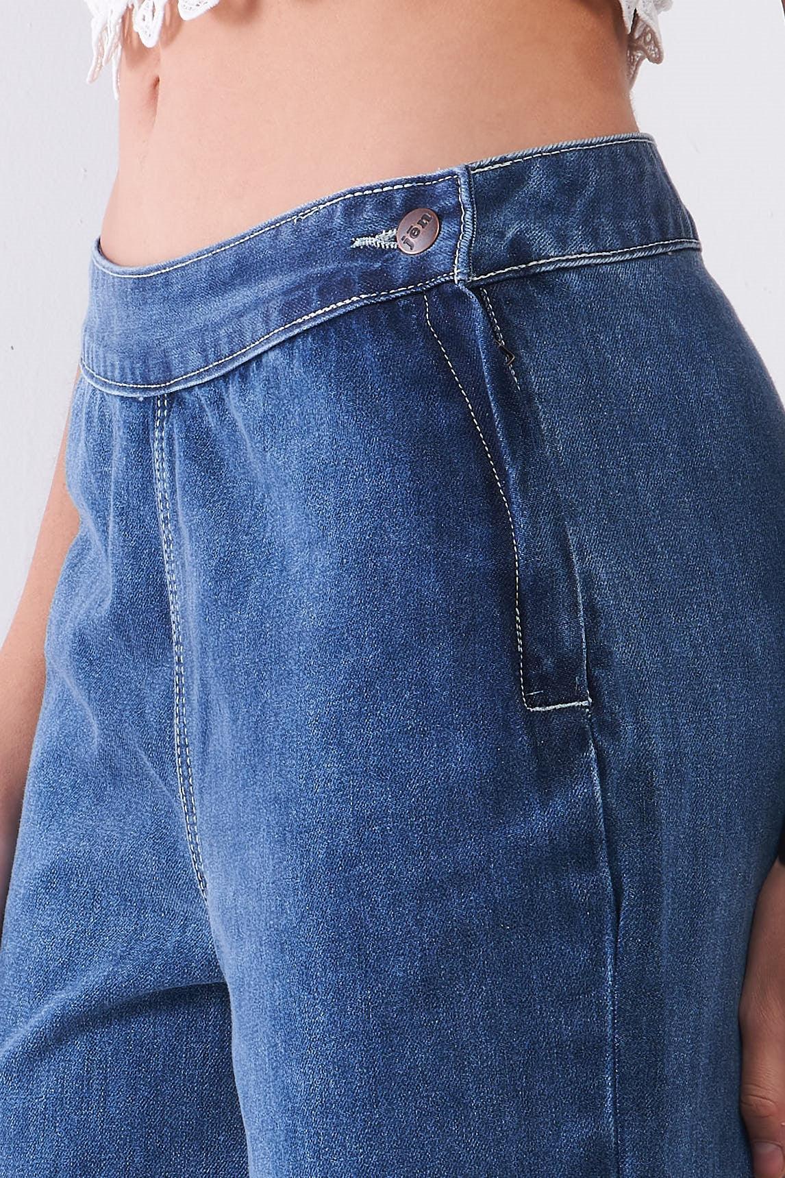 Dark Blue Denim Low-Rise Raw Hem Detail Side Zip-Up Basic Flare Jean Pants