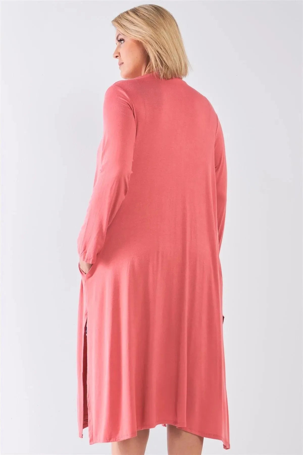 Plus Size Rust Long Sleeve Open Front Drape Cardigan /2-2-2 - Tasha Apparel Wholesale