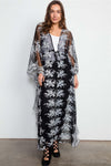 Black Sheer White Floral Embroidered Lace Kimono Cover Up Kaftan