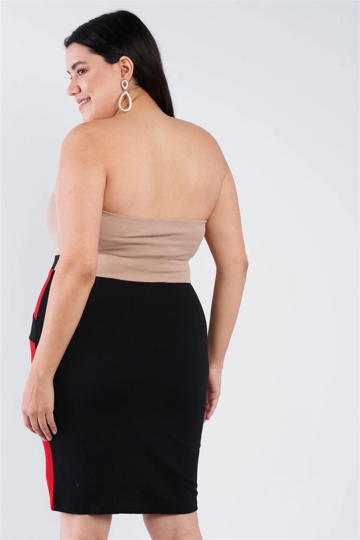 Junior Plus Size Black Taupe Red Bodycon Dress /2-2-2 - Tasha Apparel Wholesale