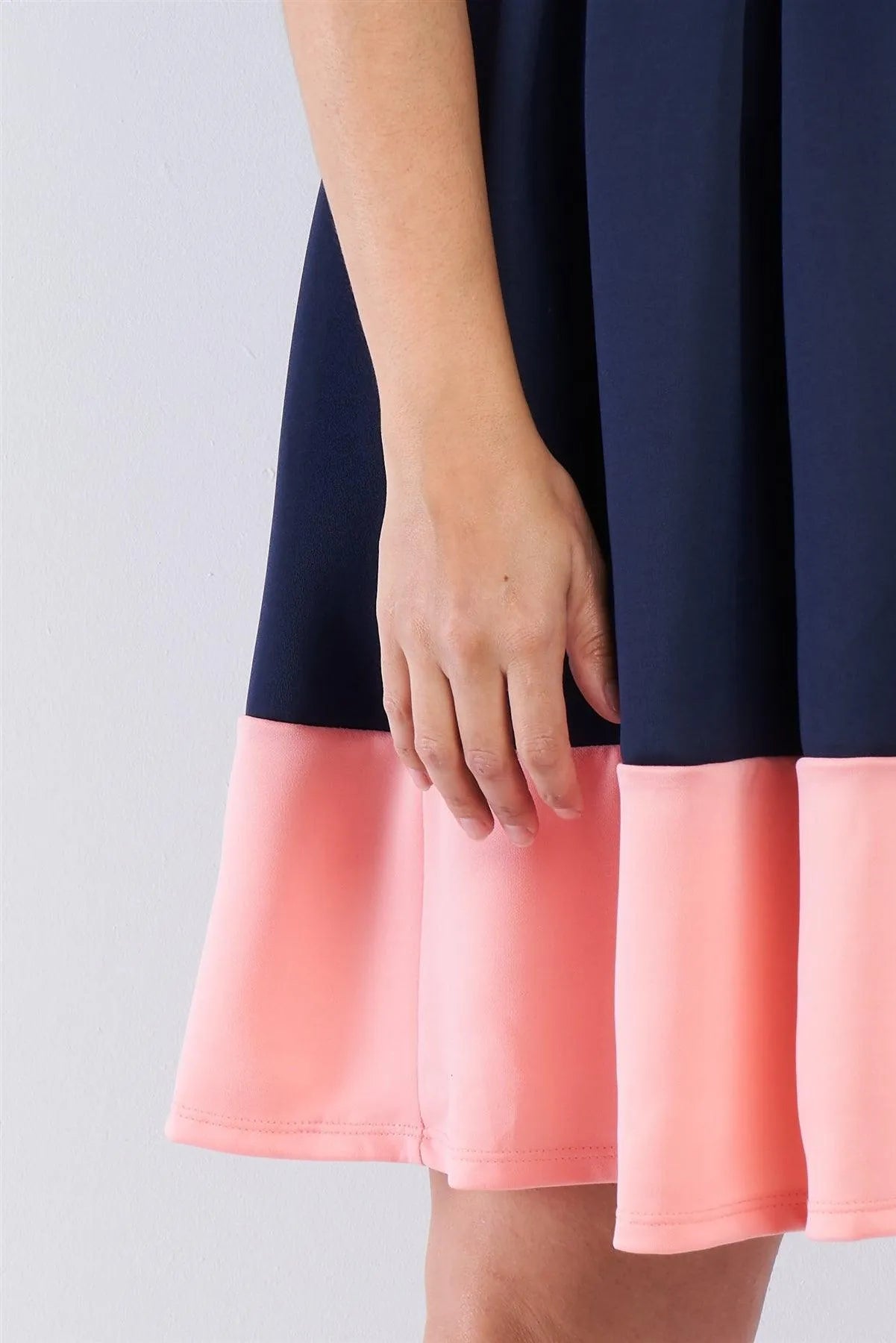 Junior Plus Size Navy Pleated Colorblock Mini Dress /1-2-3 - Tasha Apparel Wholesale