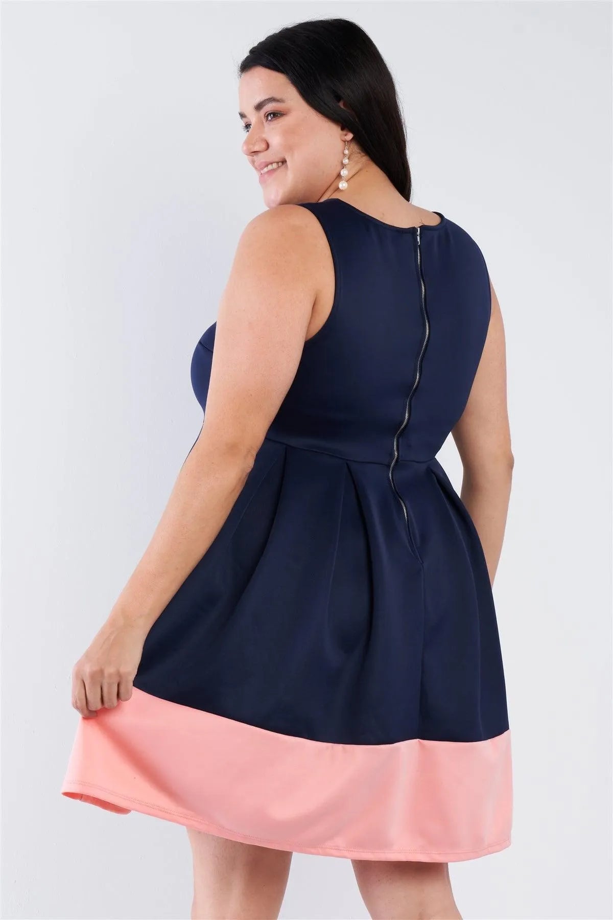 Junior Plus Size Navy Pleated Colorblock Mini Dress /1-2-3-1 - Tasha Apparel Wholesale