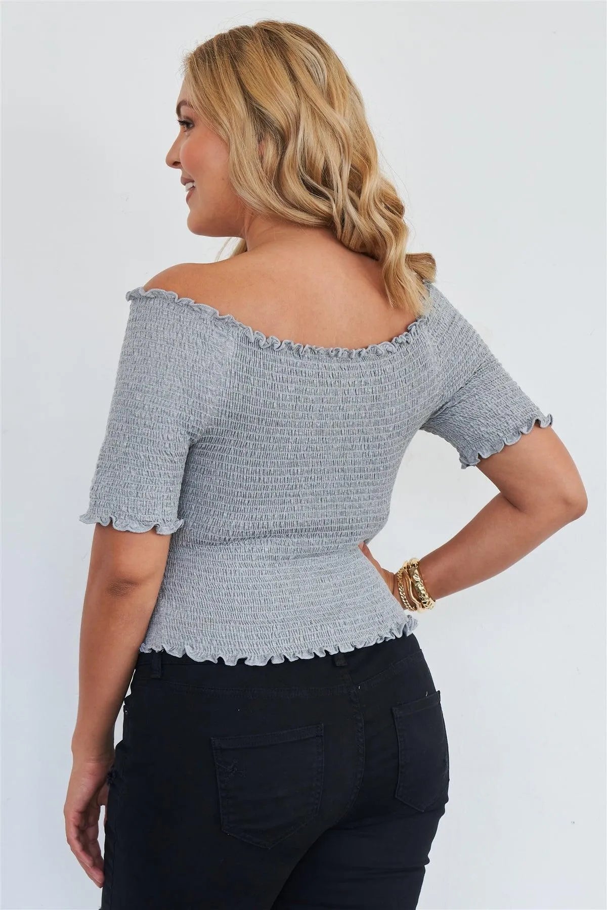 Junior Plus Size Grey Off The Shoulder Top - Tasha Apparel Wholesale