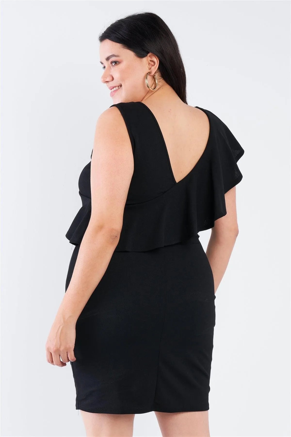 Junior Plus Size Black Ruffled Wrap Dress /2-2-2 - Tasha Apparel Wholesale