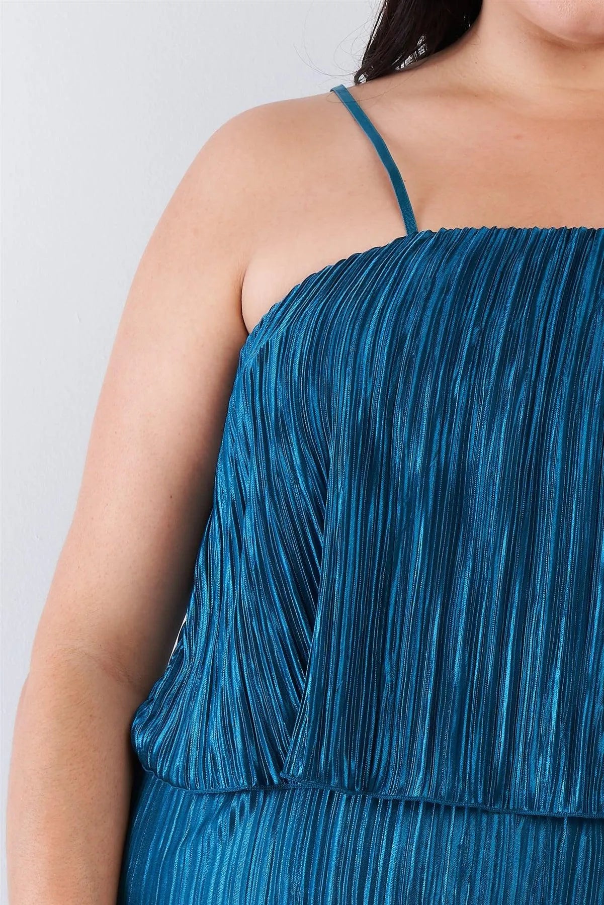 Junior Plus Size Teal Scrunch Texture Layered Midi Dress /2-2-2 - Tasha Apparel Wholesale