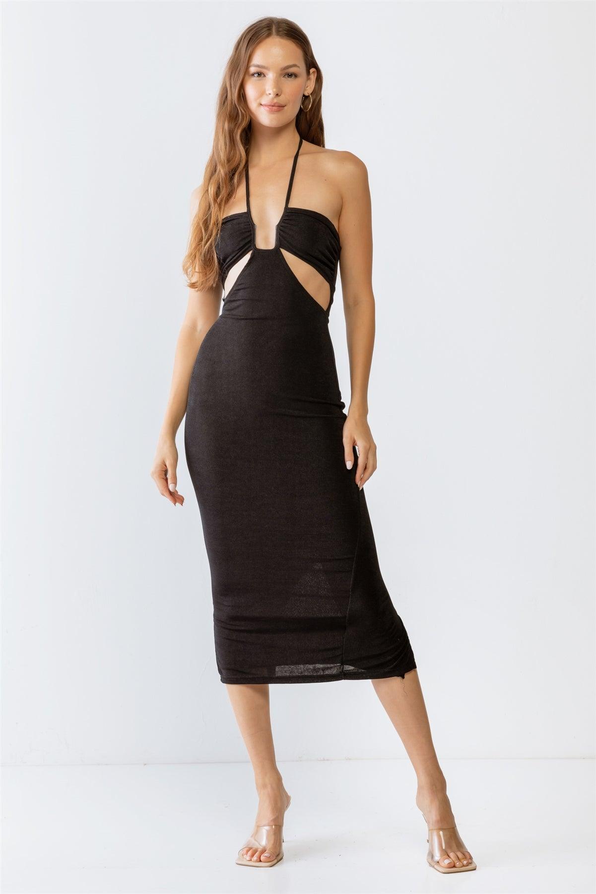 Black Cut-Out Sleeveless Midi Dress & Open Front Long Sleeve Cover-Up Set /3-2-1