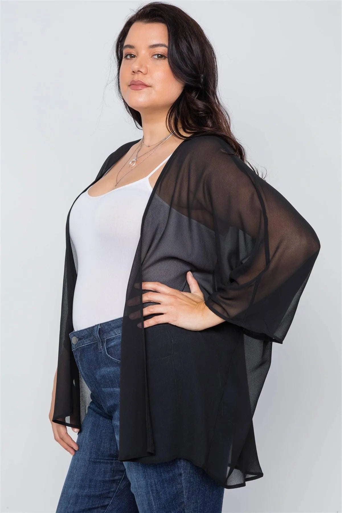 Plus Size Black Sheer Batwing Sleeves Cover Up /2-3 - Tasha Apparel Wholesale